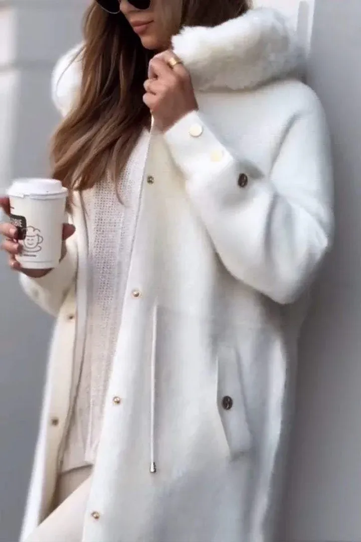 Women's Winter Solid Color Zip-up Hooded Warm Coat